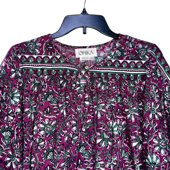 OMIKA Blouse M Floral Boho Dolman Sleeve Linen - Picture 4 of 13